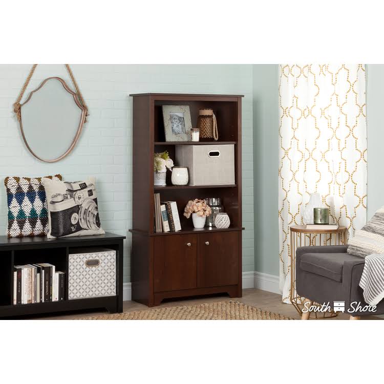 Pure White 3-Shelf Bookcase with Doors A50517
