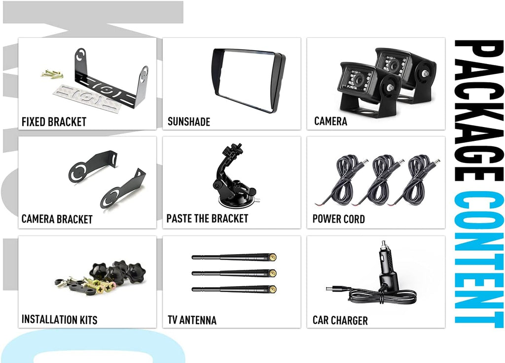Digital Wireless Backup Camera System Kit IP69 Waterproof 2 Rear View Camera 7'' LCD Dual Split Monitor E7609