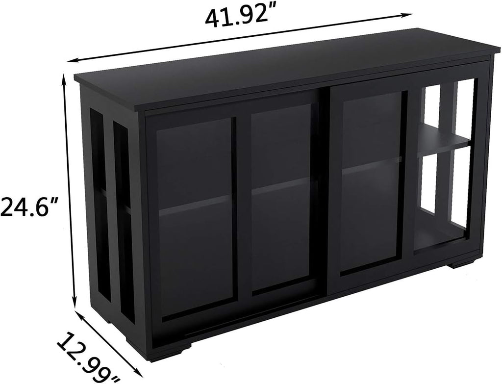 Antique Black Wooden Buffet Sideboard with Sliding Door and Adjustable Shelf N661