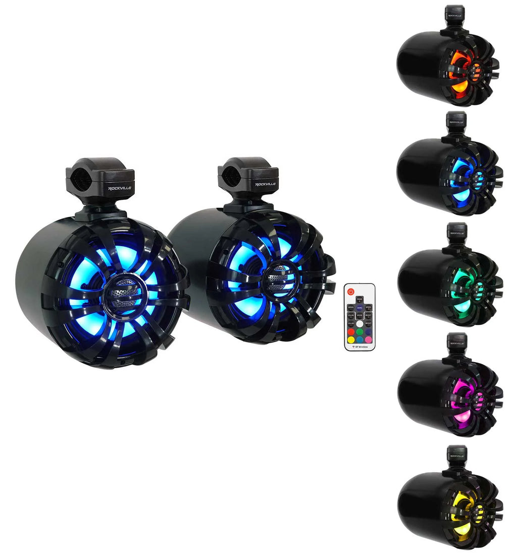 2-Zone Marine Bluetooth Receiver with Black Wakeboard LED Speakers U34366