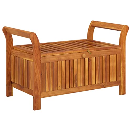 35.8" Solid Wood Acacia Outdoor Storage Bench with Seat Cushion K90212