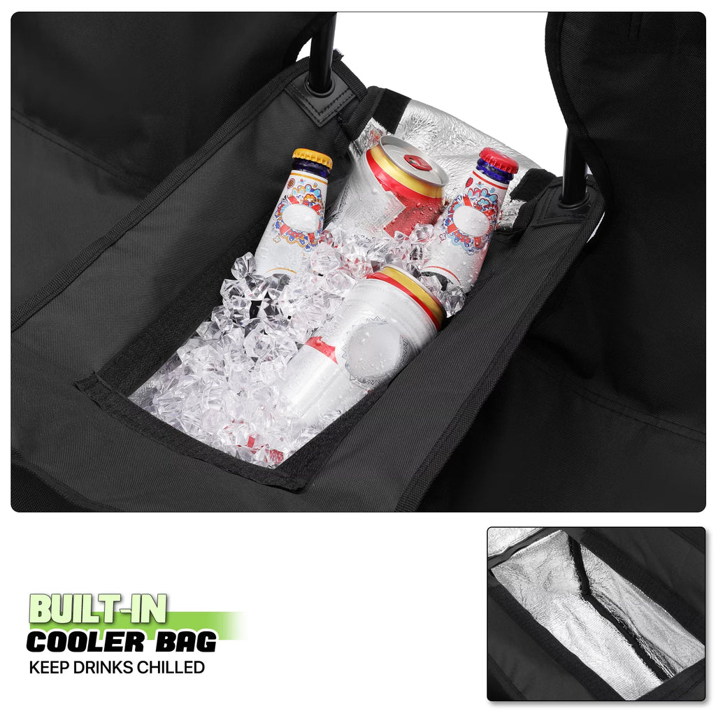 Portable Double Folding Chair with Umbrella, Cooler Bag & Carry Bag, Black J108002