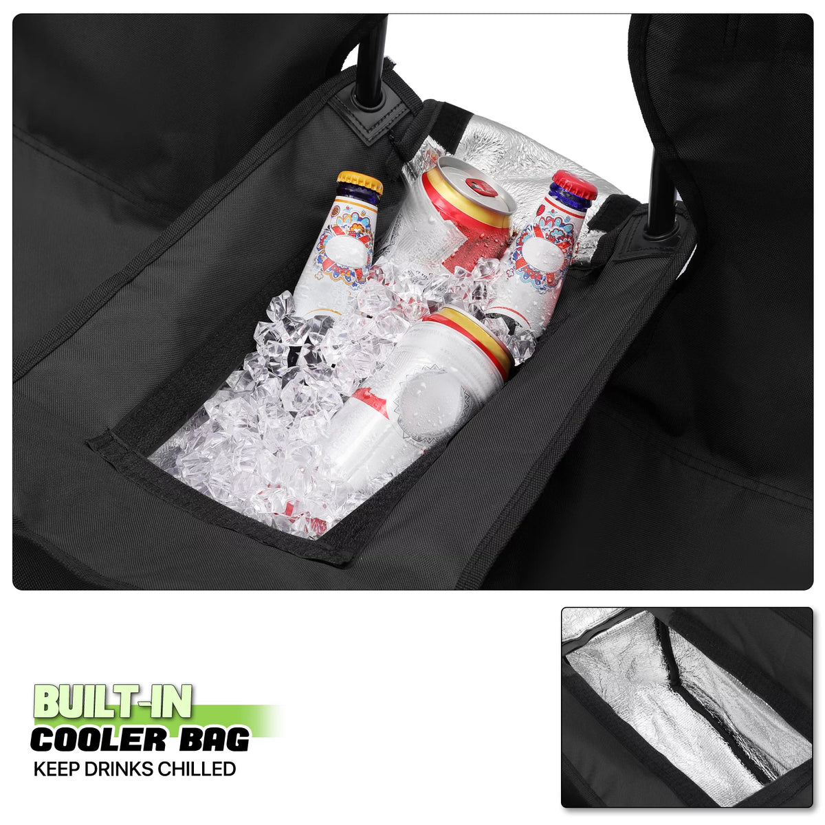 Portable Double Folding Chair with Umbrella, Cooler Bag & Carry Bag, Black J108002