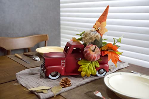 Vintage Turquoise Metal Truck with Gnomes Pumpkin Maple Leaf Farmhouse Table Top Fall Decor, 12 inch N776