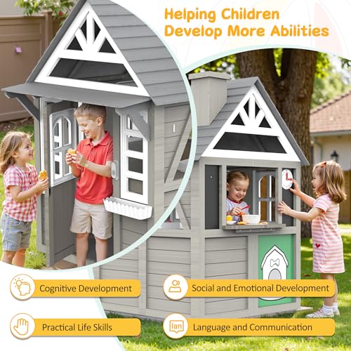 Gray Wooden Play House Playset with Kitchen Z984