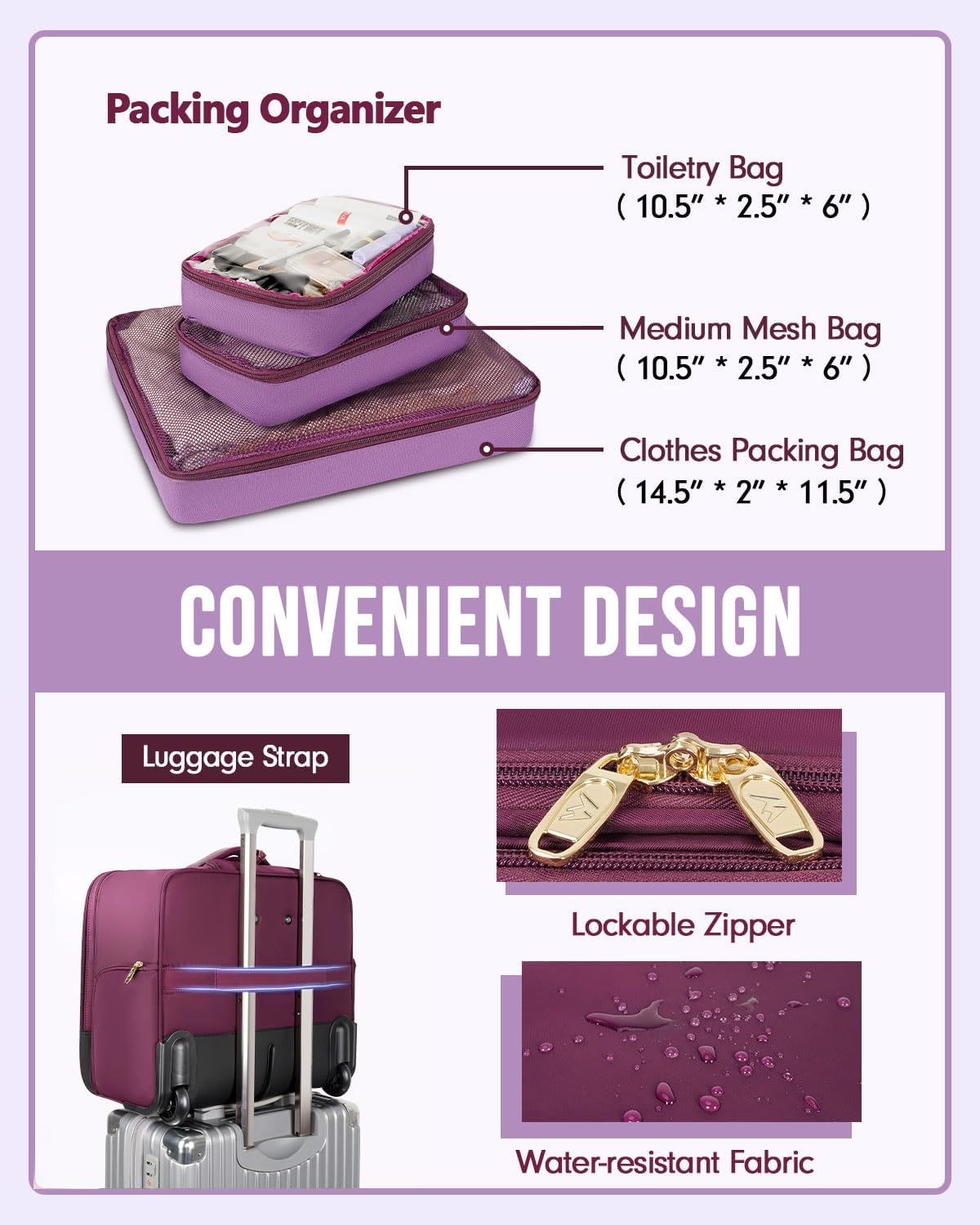 Large 17 Inch Purple Rolling Laptop Travel Bag with Wheels A227