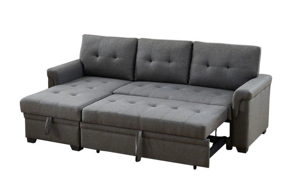 Linen Reversible Sleeper Sectional Sofa with Storage Chaise Dark Gray W8615