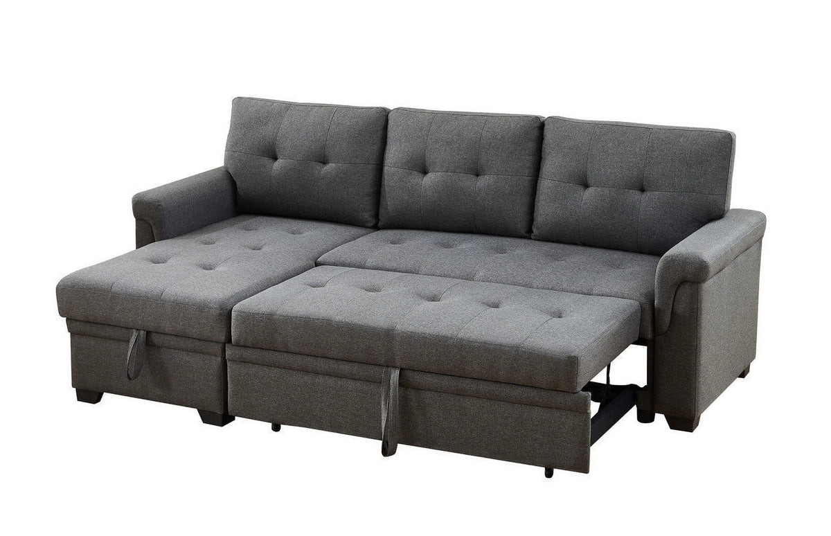 Linen Reversible Sleeper Sectional Sofa with Storage Chaise Dark Gray W8615