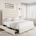 Queen Size Off-white Upholstered Storage Bed Frame with Drawers I70103