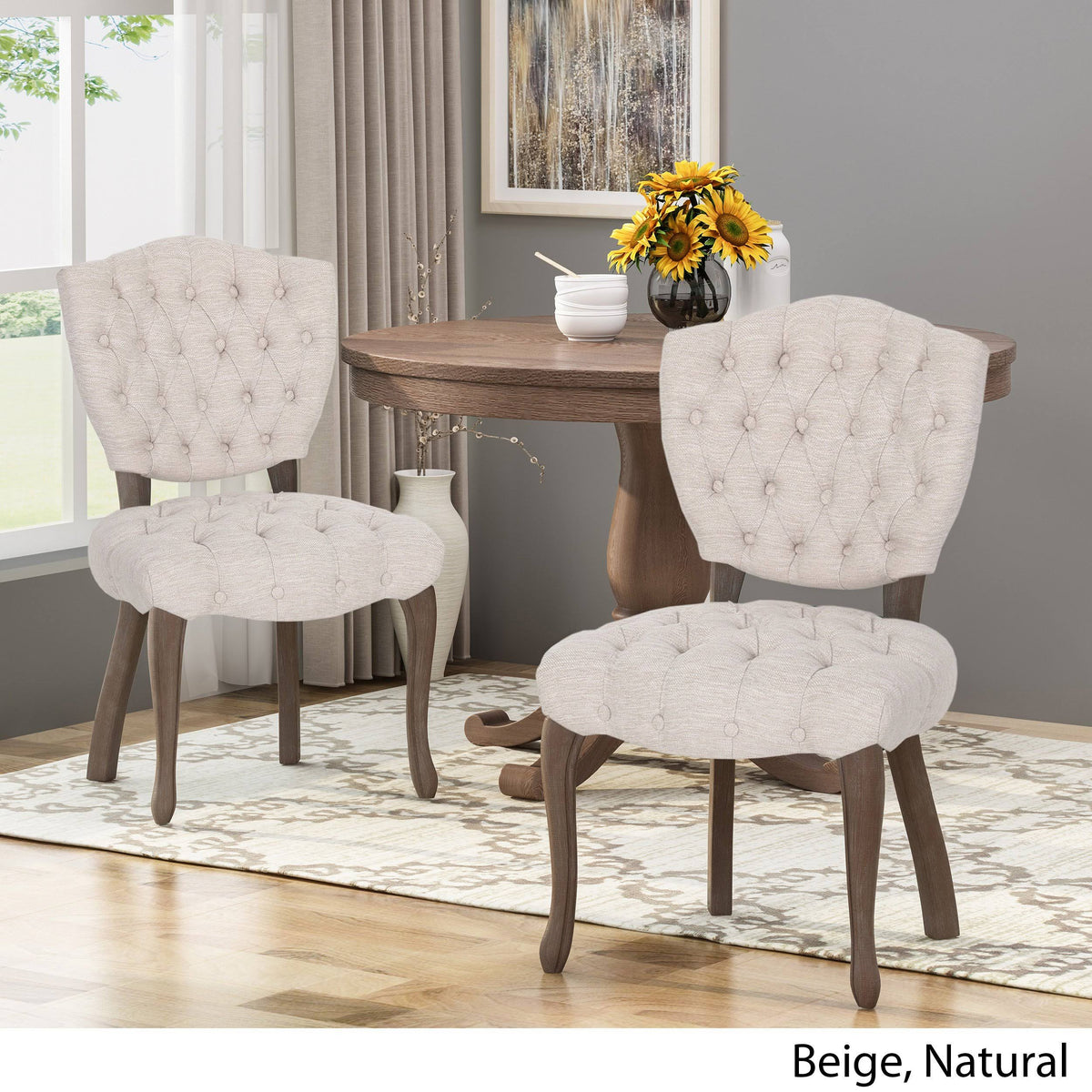 Tufted Dining Chair with Cabriole Legs Set of 2 Light Gray C686236