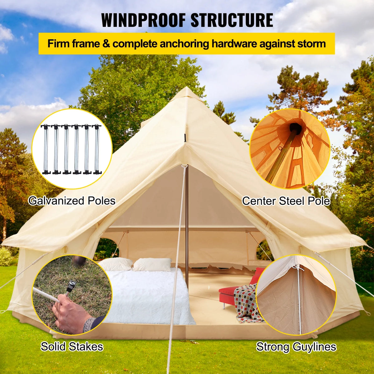 Canvas Bell Tent with Stove Jacket Waterproof 4 Seasons G95514