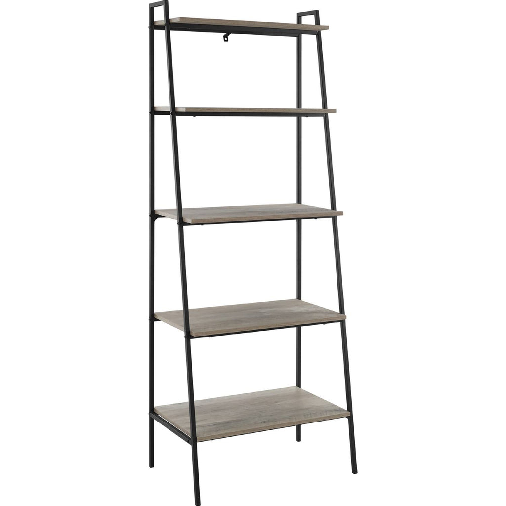 Dark Walnut Industrial Wood Ladder Bookcase H8841