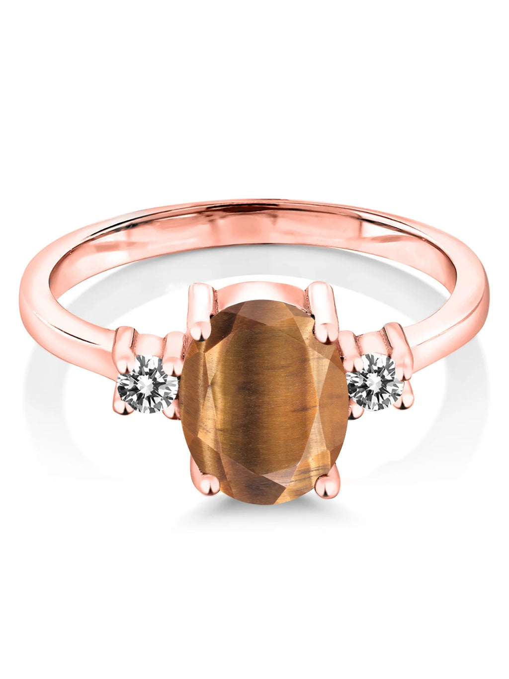 Oval Brown Tiger Eye White Diamond Ring Y72854