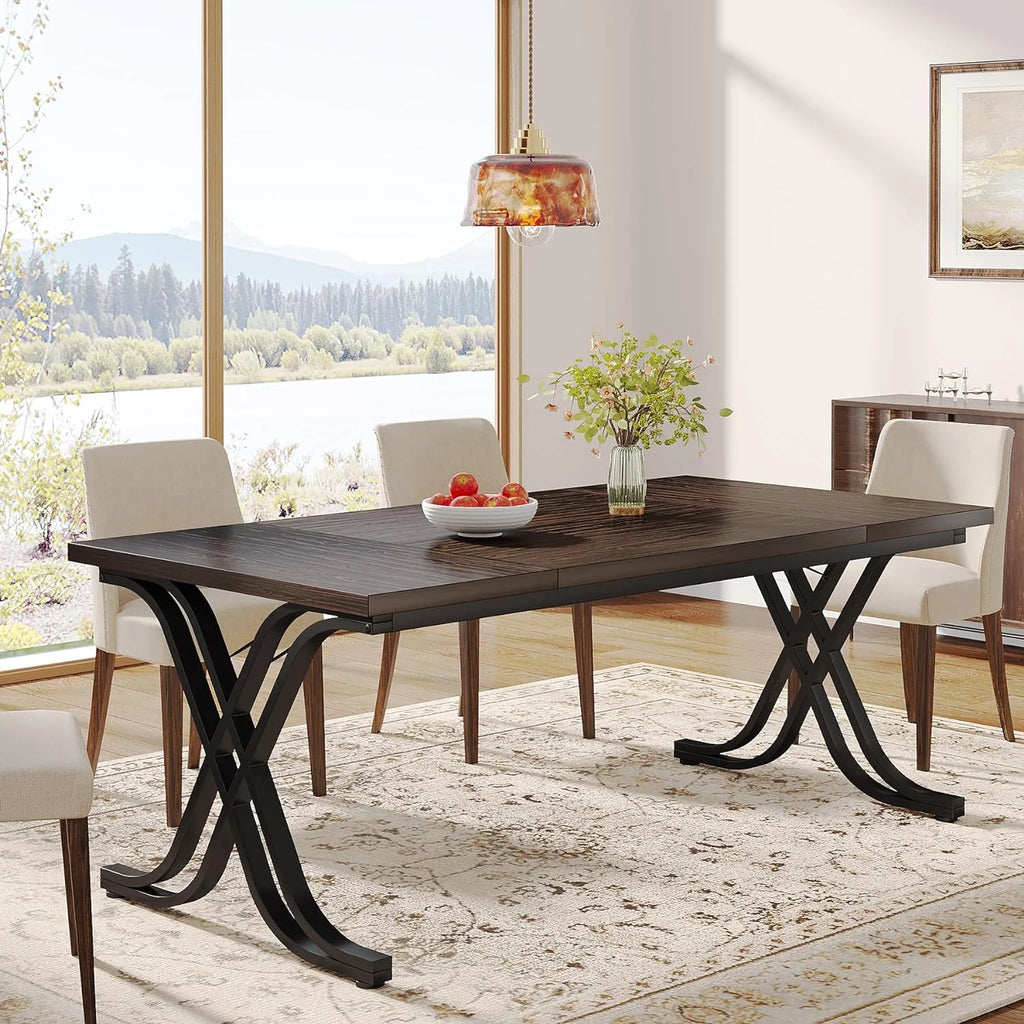 63 inch Dark Walnut Black Dining Table H465