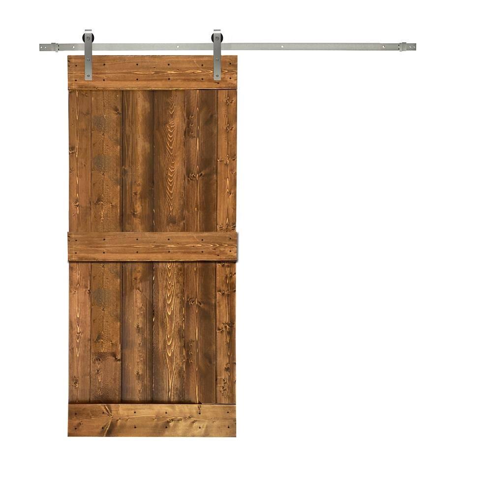 30 in. x 84 in. Solid Walnut Stained Pine Wood Sliding Barn Door with Hardware Kit Q973794