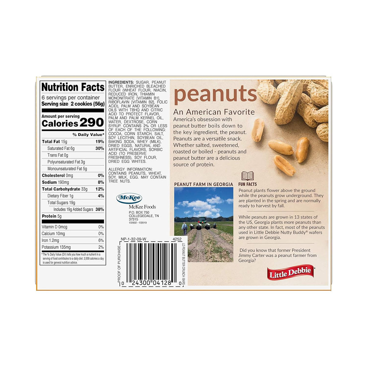 Peanut Butter Crunch Bars, 11.72 Oz Box, 6 Twin Wrapped Cookies, 12 Count H886231