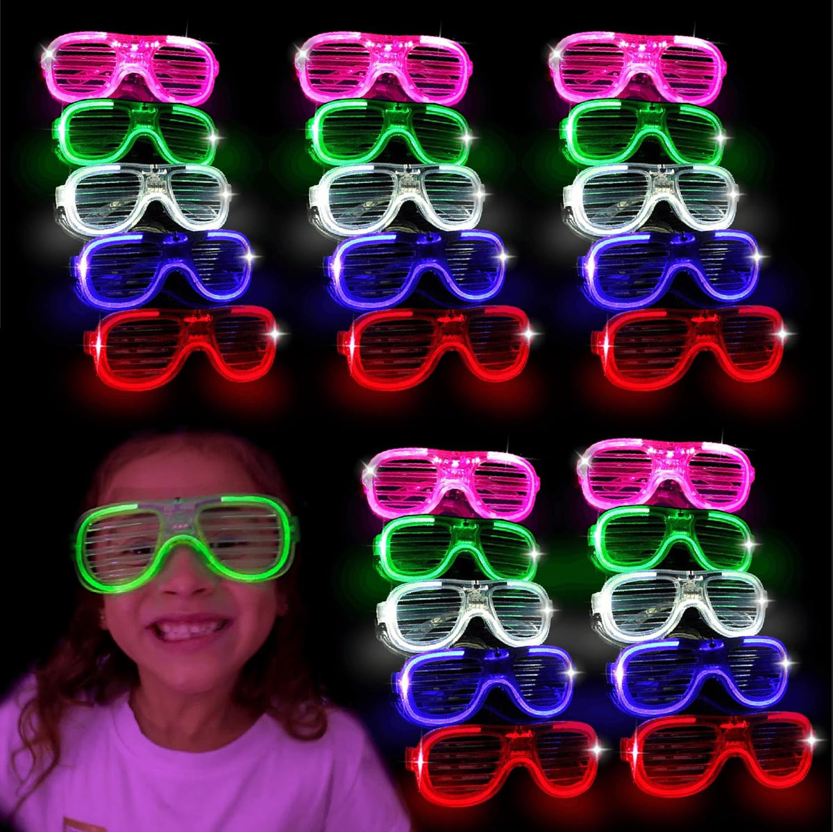 25 Pieces Glow in the Dark LED Glasses B825316