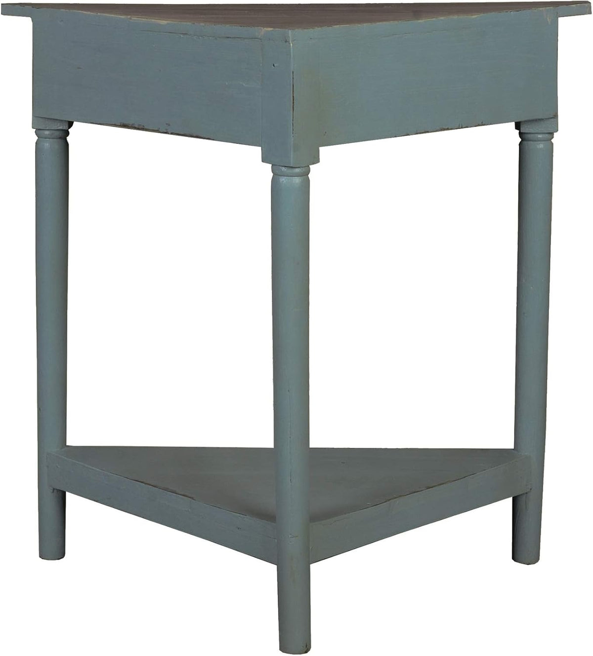 Distressed Beach Blue and Brown Triangular Corner Table with Drawer B6318