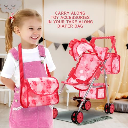 Baby Doll Stroller Bed and Seat Nursery Playset Accessories Furniture Set High Chair Diaper Bag Role Play Deluxe Set I93756