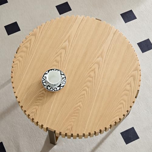31.5'' Round Solid Wood Coffee Table with Stainless Steel Gold Legs N18372