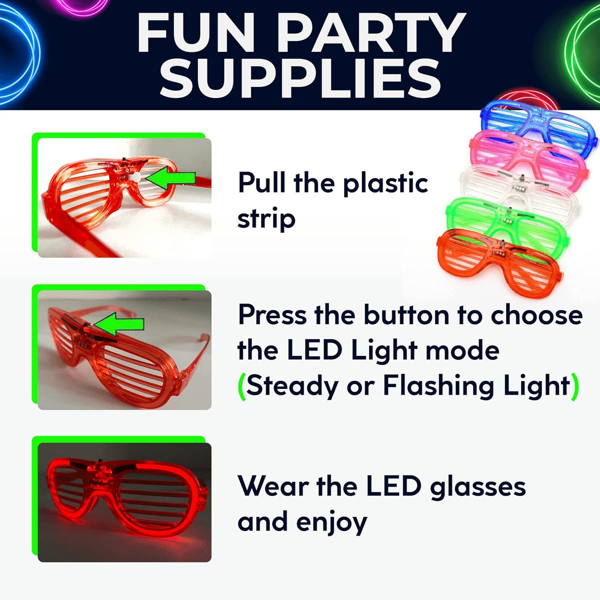 25 Pieces Glow in the Dark LED Glasses B825316