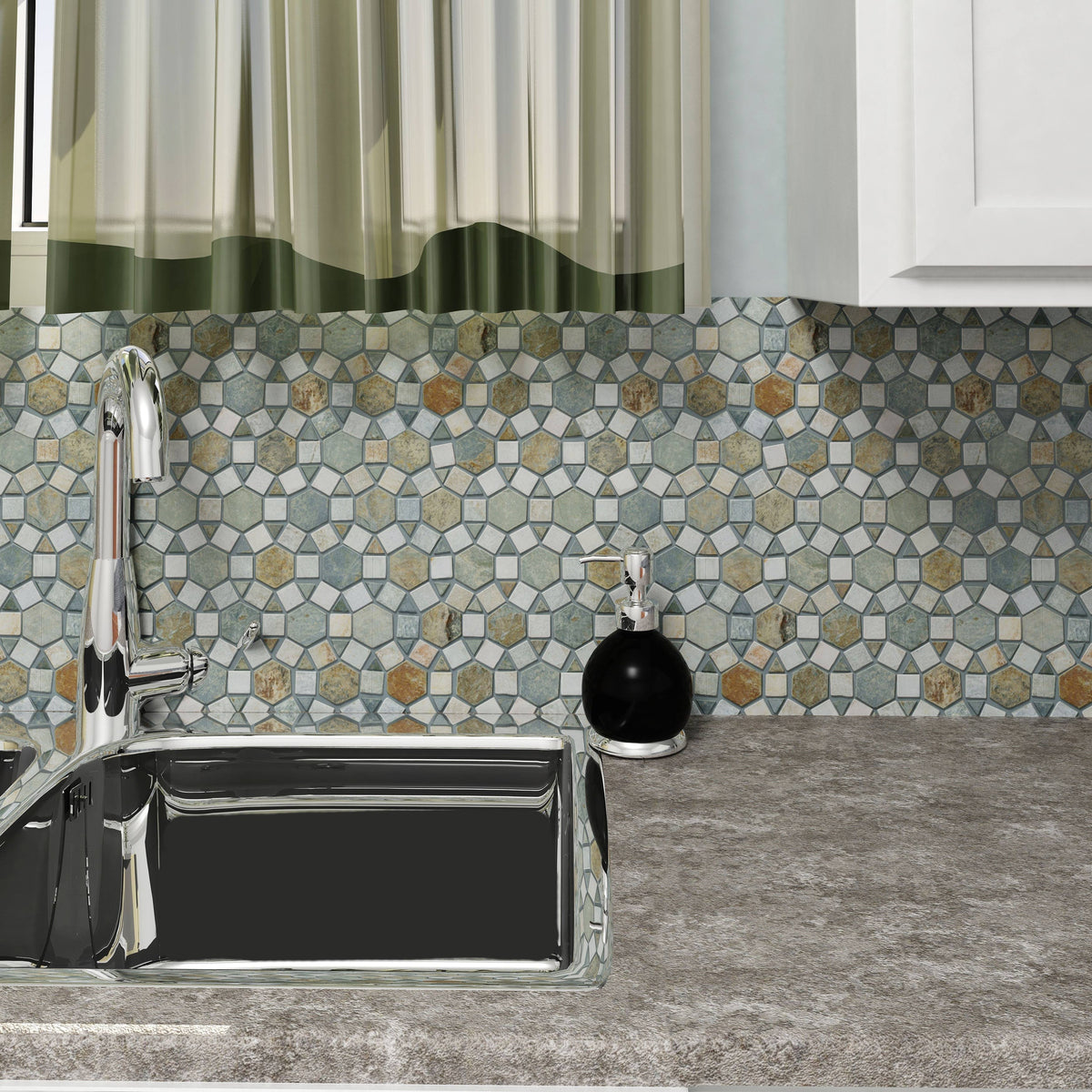 10.25x11.25-inch Multi Sunset Stone Mosaic Floor and Wall Tile J166007