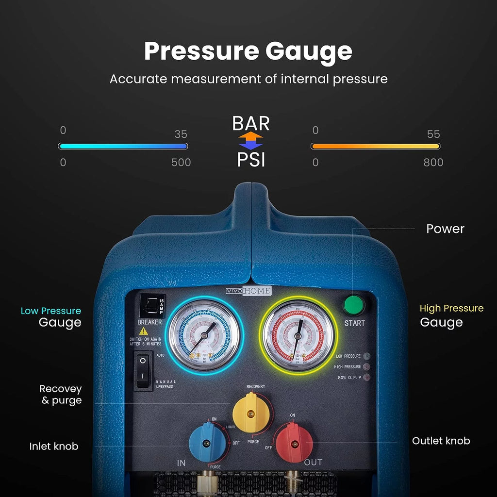 1 HP Dual Cylinder Portable Refrigerant Recovery Machine H5525