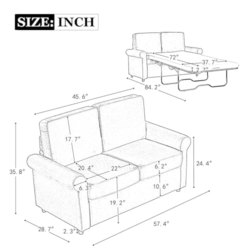 Black 3-in-1 Convertible Sleeper Sofa Bed with Adjustable Backrest D22627