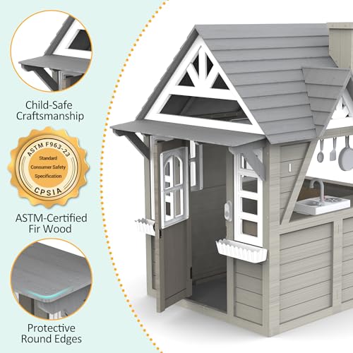 Gray Wooden Play House Playset with Kitchen Z984