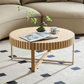 31.5'' Round Solid Wood Coffee Table with Stainless Steel Gold Legs N18372