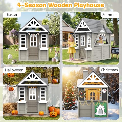 Gray Wooden Play House Playset with Kitchen Z984