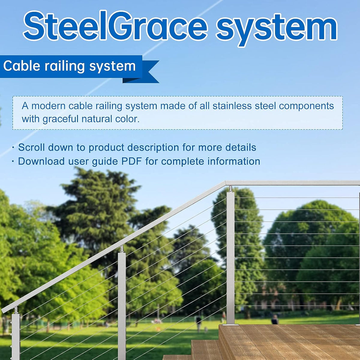 6.6Ft Stainless Steel Handrail for Cable Railing S21974