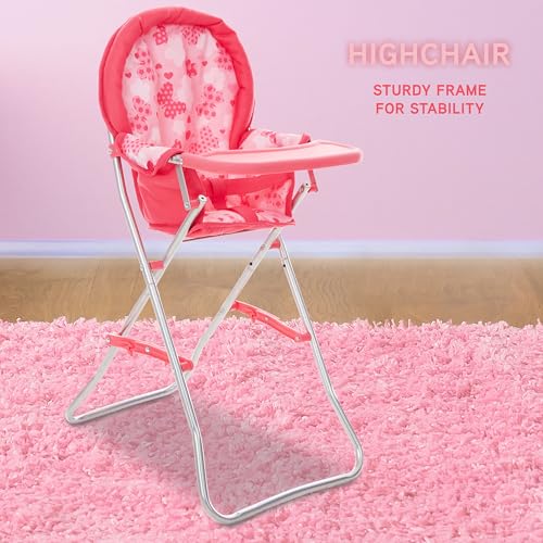 Baby Doll Stroller Bed and Seat Nursery Playset Accessories Furniture Set High Chair Diaper Bag Role Play Deluxe Set I93756