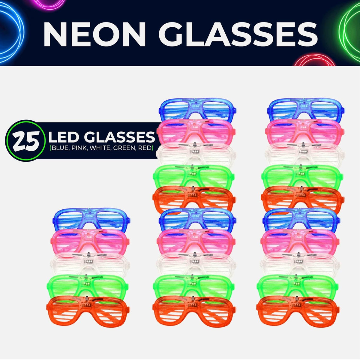 25 Pieces Glow in the Dark LED Glasses B825316