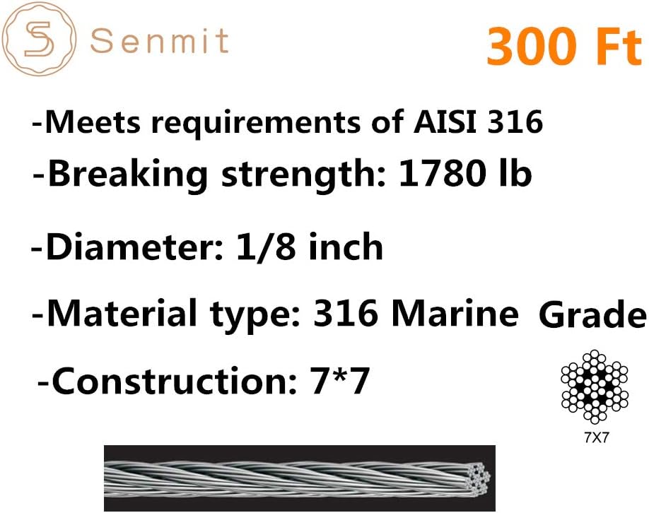 1/8 Stainless Steel Aircraft Wire Rope 7 x 7 400 Feet M28004