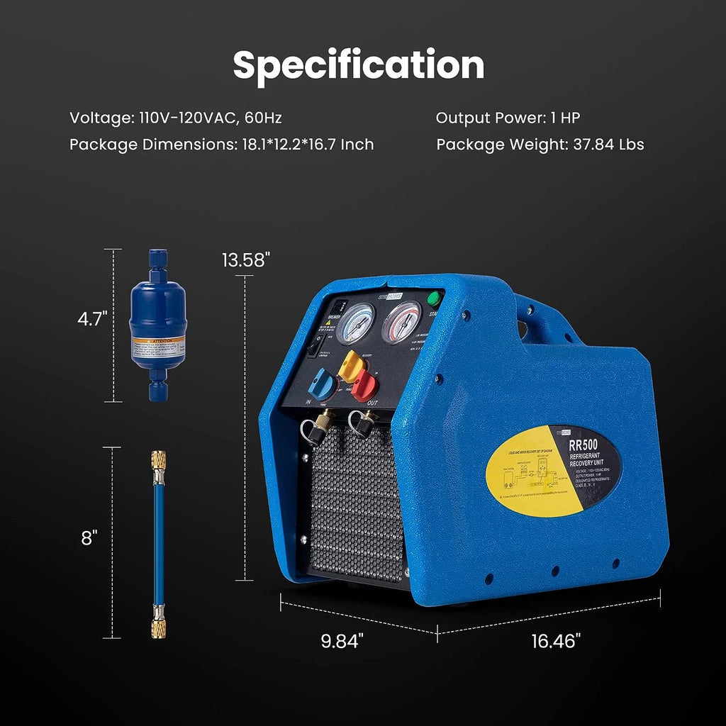 1 HP Dual Cylinder Portable Refrigerant Recovery Machine H5525