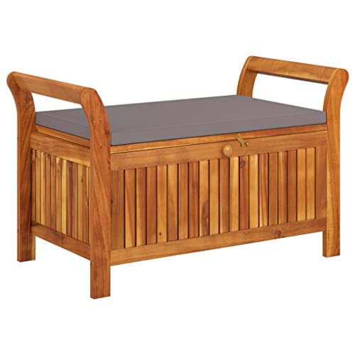 35.8" Solid Wood Acacia Outdoor Storage Bench with Seat Cushion K90212