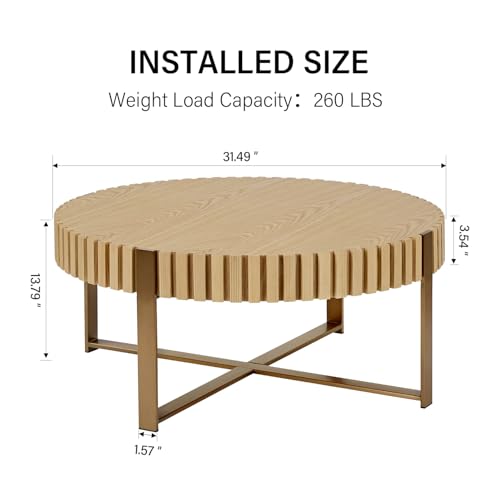 31.5'' Round Solid Wood Coffee Table with Stainless Steel Gold Legs N18372