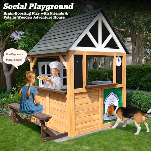 Gray Wooden Play House Playset with Kitchen Z984