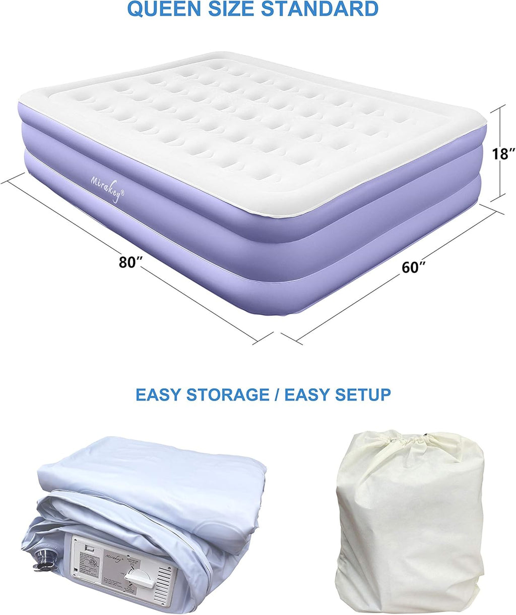 Queen Air Mattress with Built in Pump Raised 18 Waterproof Airbed Y8849
