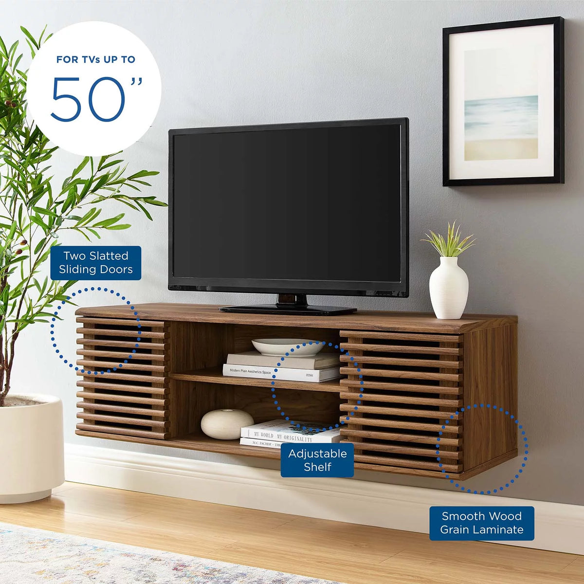 46" Wall-Mount Media Console TV Stand in Walnut K404053