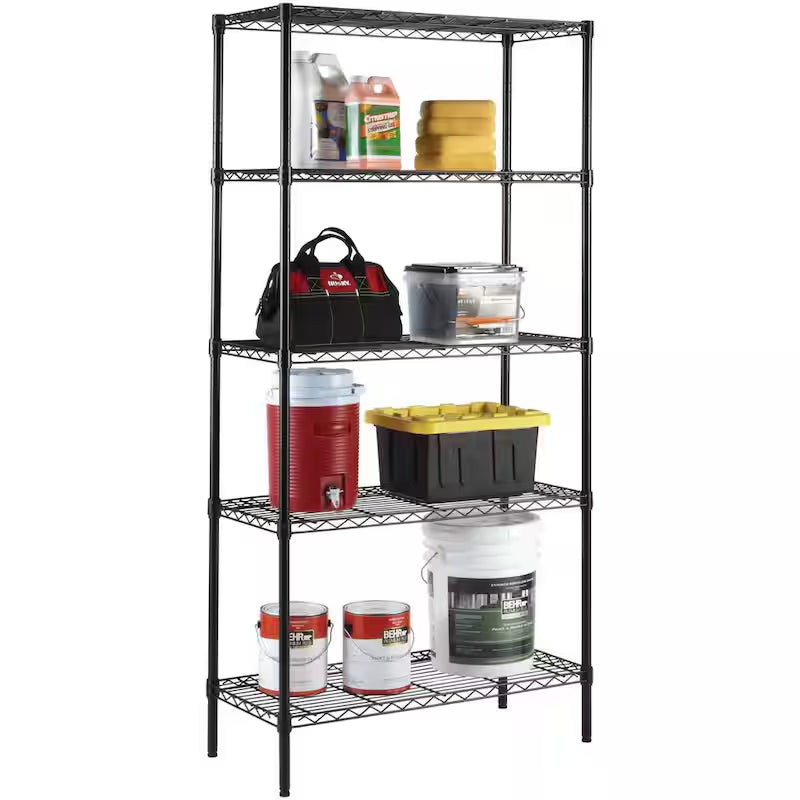 5-Tier Steel Wire Shelving Unit in Black X2744
