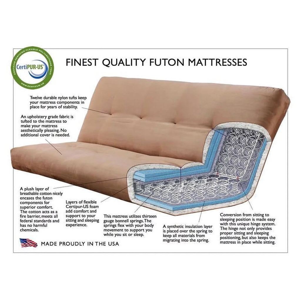 Queen Storage Futon with Brown Faux Leather Mattress I5361