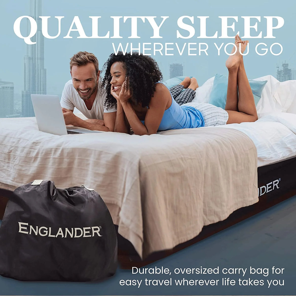 Queen Size Microfiber Air Mattress with Built-in Pump and Carry Bag V690187