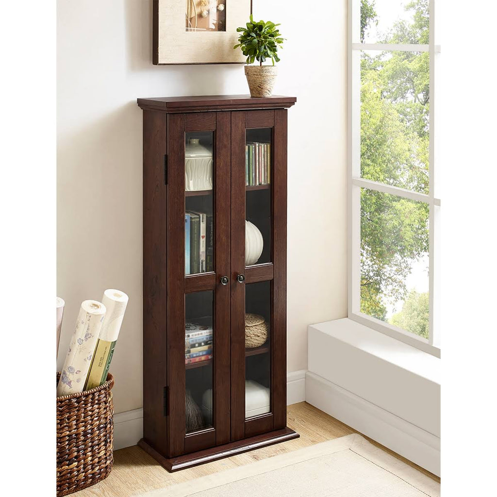 Black Wood Media Storage Tower Cabinet H399642
