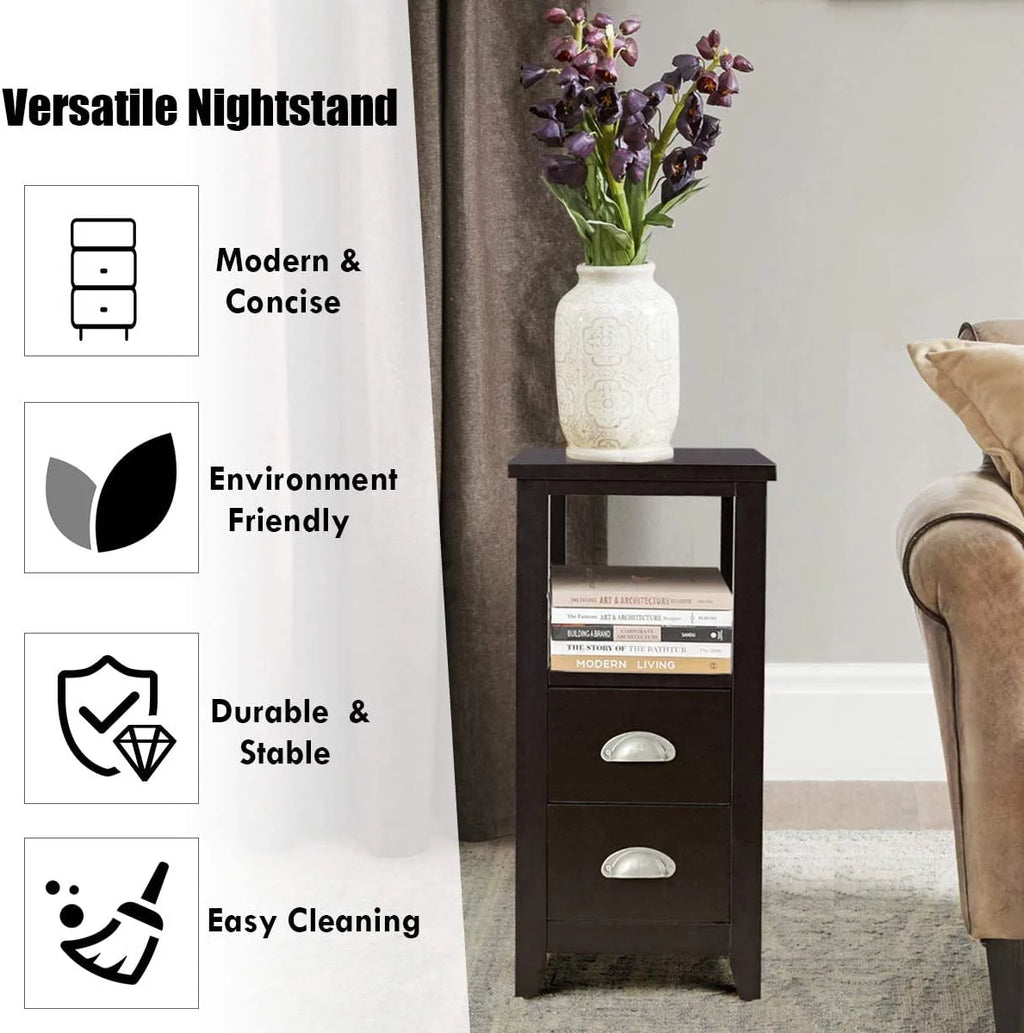 Wooden End Table with 2 Drawers and Shelf F9602