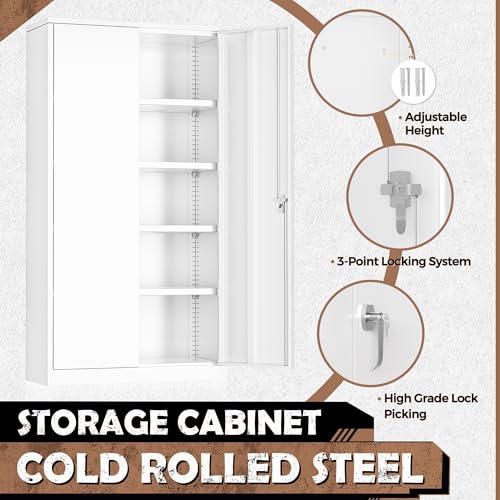 Metal Storage Cabinet with Wheels, 4 Shelves, Black R529