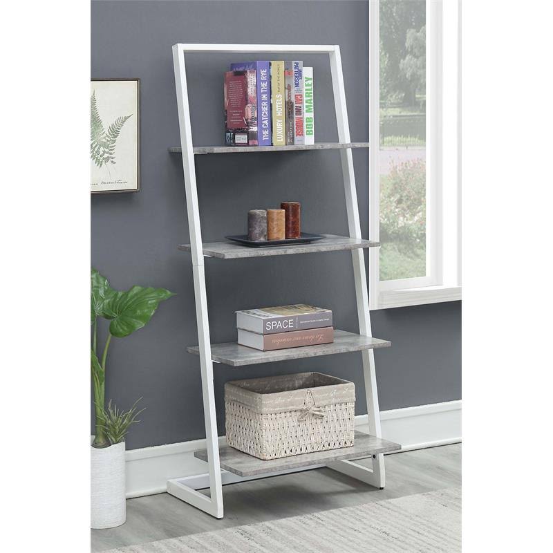 Gray Wood Four-Tier Ladder Bookcase F904793