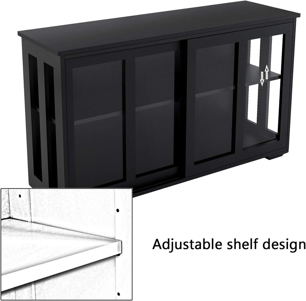 Antique Black Wooden Buffet Sideboard with Sliding Door and Adjustable Shelf N661