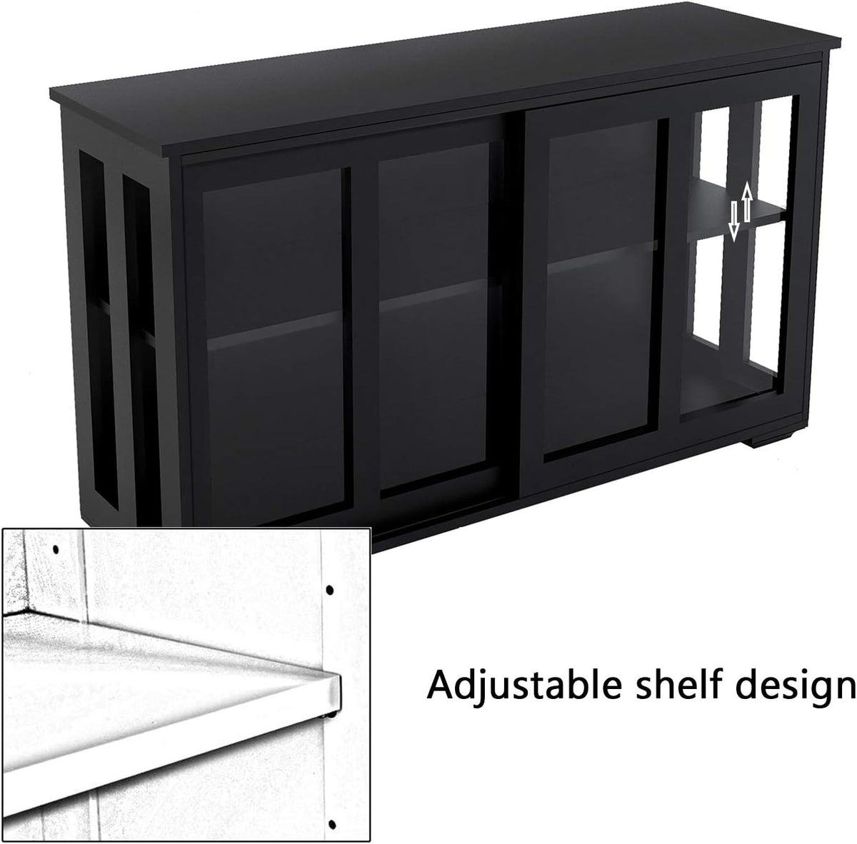 Antique Black Wooden Buffet Sideboard with Sliding Door and Adjustable Shelf N661